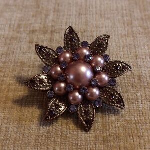 Antique Bronze Tone Flower Brooch